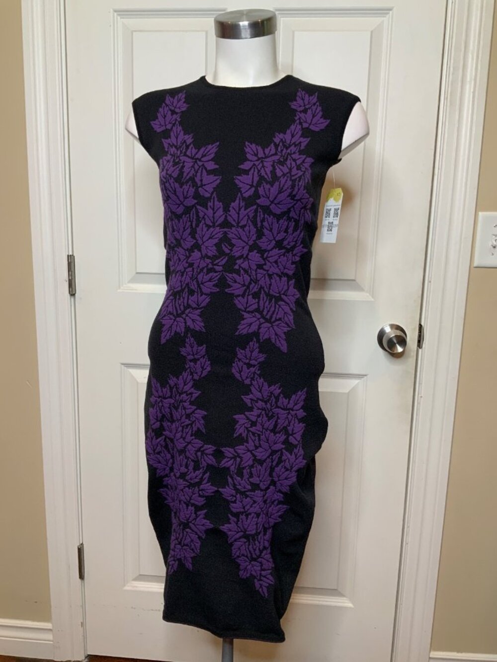 McQ Alexander McQueen Black Purple Floral Jacquard Dress, Size S